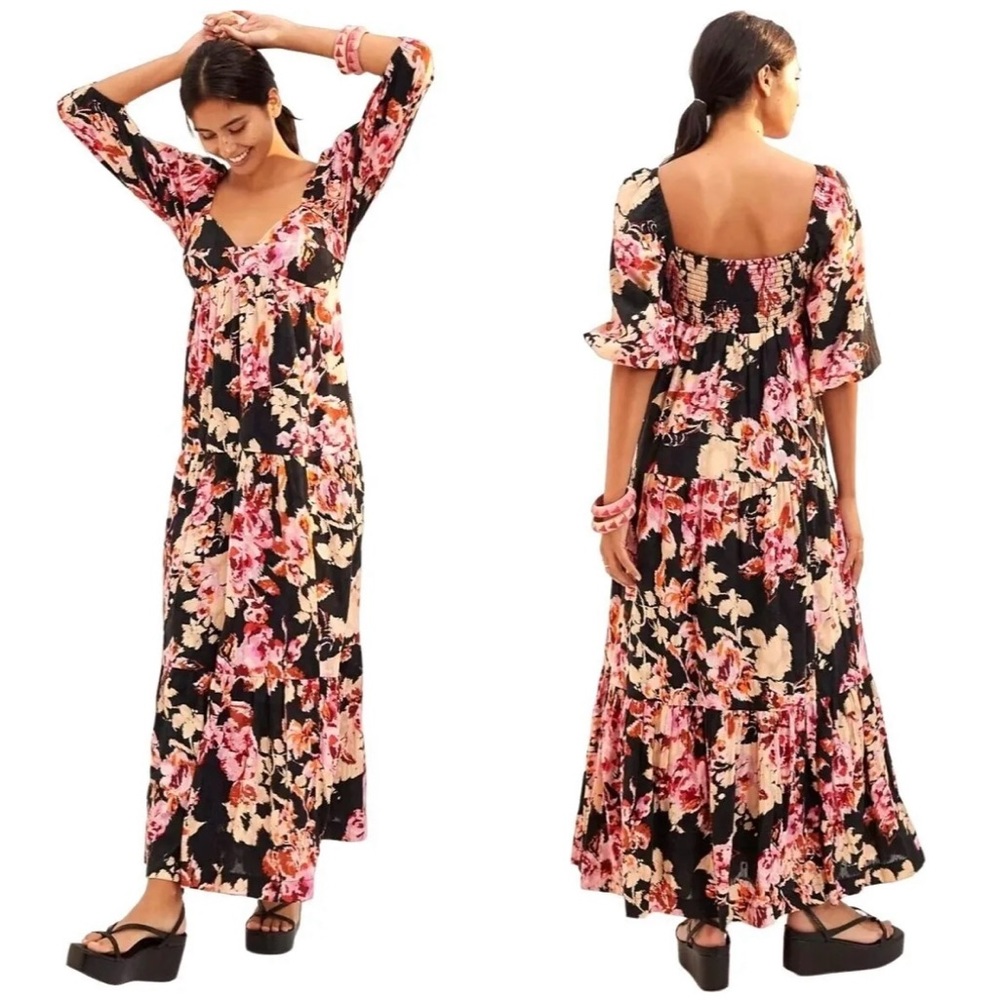 Anthropologie Floral Smocked Maxi Dress